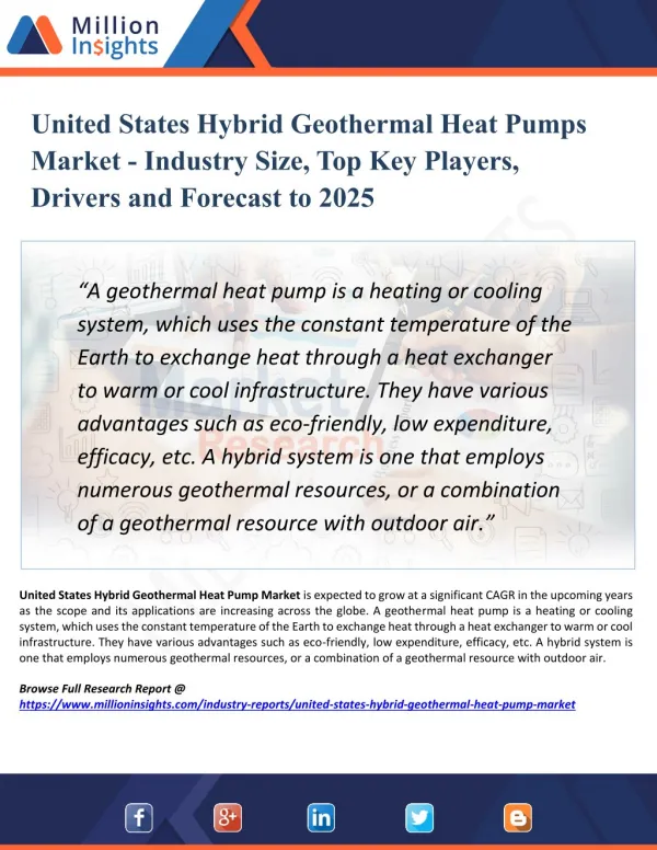 United States Hybrid Geothermal Heat Pumps Market Demand, Growth, Opportunities, Analysis and Global Forecast to 2025