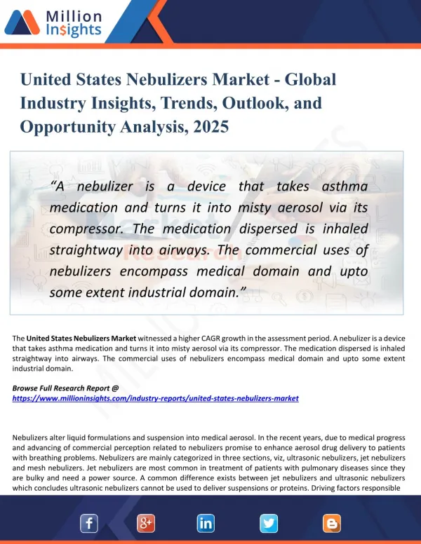 United States Nebulizers Market Segmented by Material, Type, Application, and Geography - Growth, Trends and Forecast 20