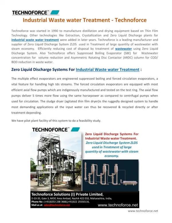 Industrial Waste water Treatment - Technoforce