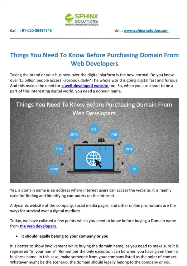 Things You Need To Know Before Purchasing Domain From Web Developers