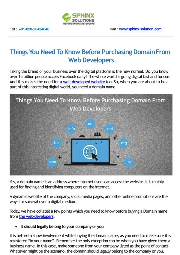 Things You Need To Know Before Purchasing Domain From Web Developers