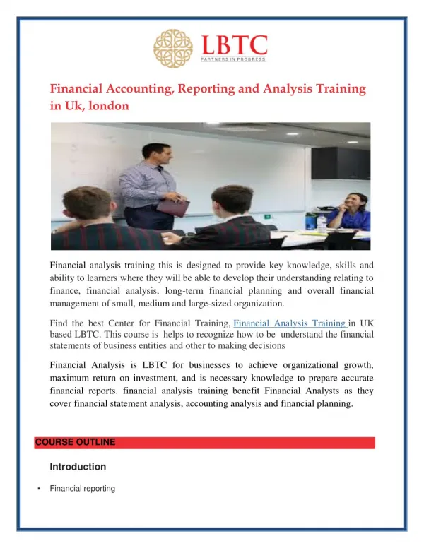 Financial Accounting, Reporting and Analysis Training in Uk, london