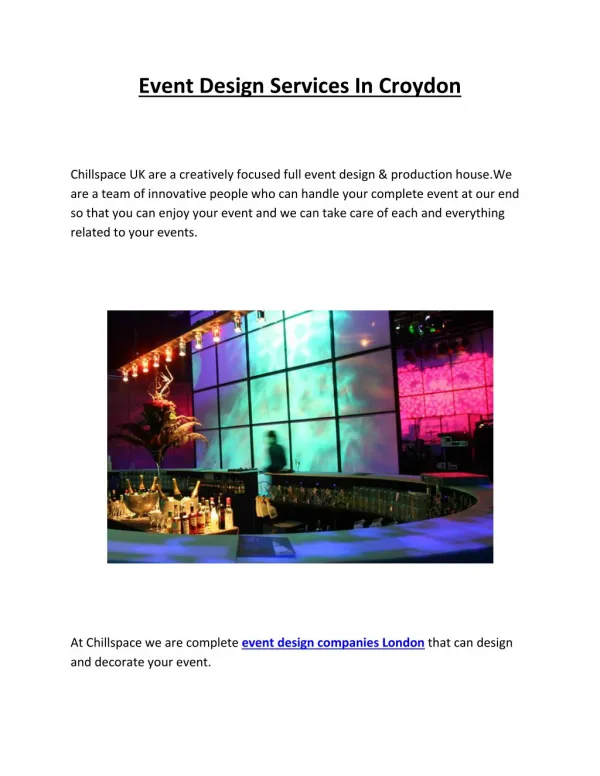 Event Design Services In Croydon