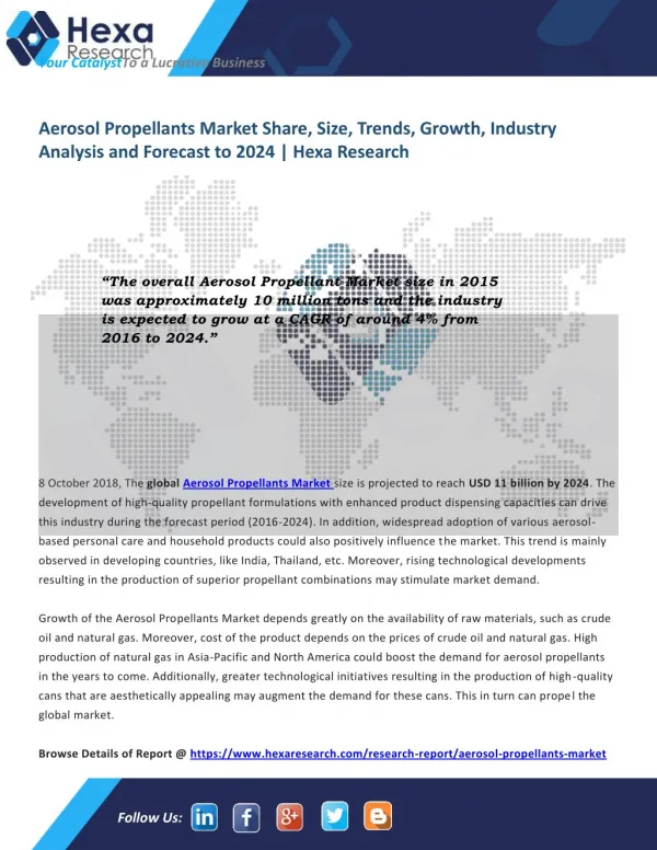Research Study on Aerosol Propellants Market Size, Share, Analysis Report, 2024