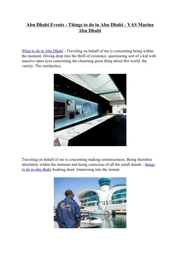 Abu Dhabi Events - Things to do in Abu Dhabi - YAS Marina Abu Dhabi