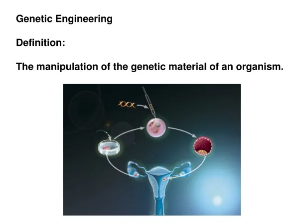 Genetic Engineering Definition: The manipulation of the genetic material of an organism.