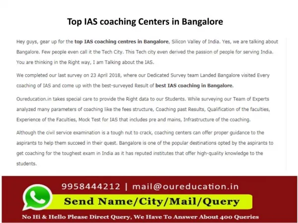Best IAS coaching centre in Bangalore