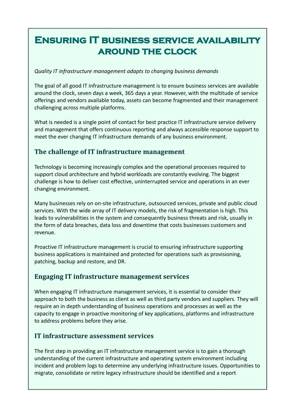 ensuring it business service availability