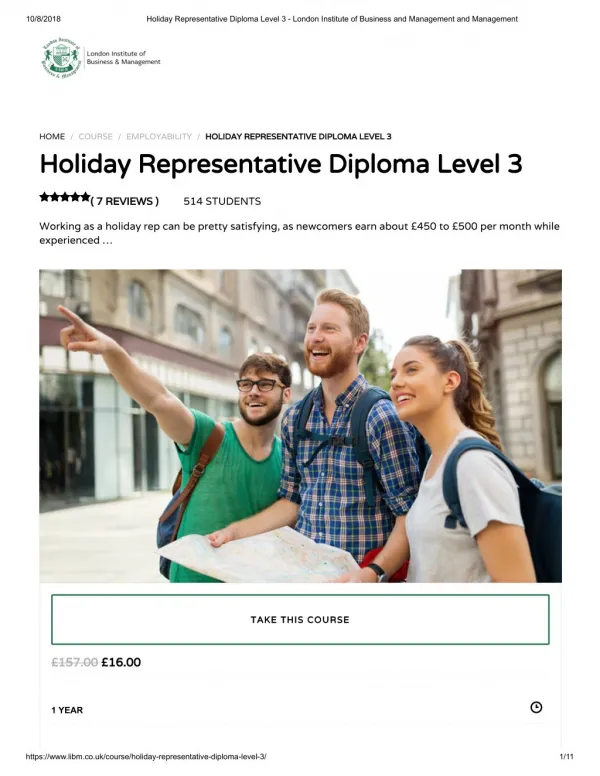 Holiday Representative Diploma Level 3 - istudy