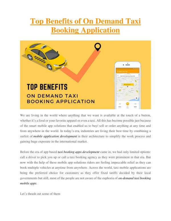 Top Benefits of On Demand Taxi Booking Application