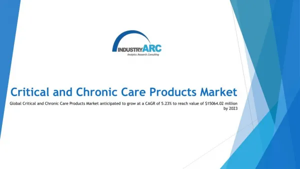 Critical and Chronic care products market in 2017 is estimated at $11,183 million, and it is growing at a CAGR of 5.2% f