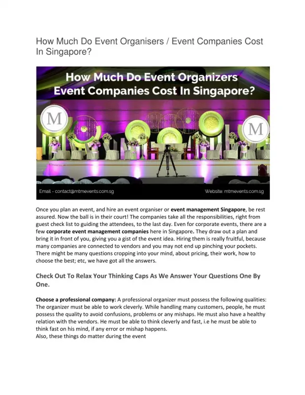 How Much Do Event Organisers / Event Companies Cost In Singapore?