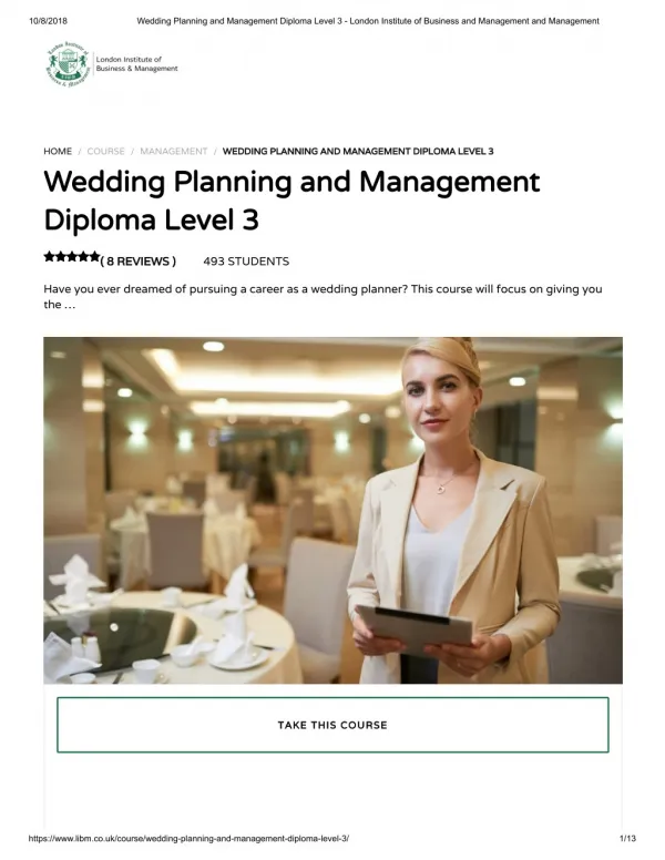 Wedding Planning and Management Diploma Level 3 - LIBM