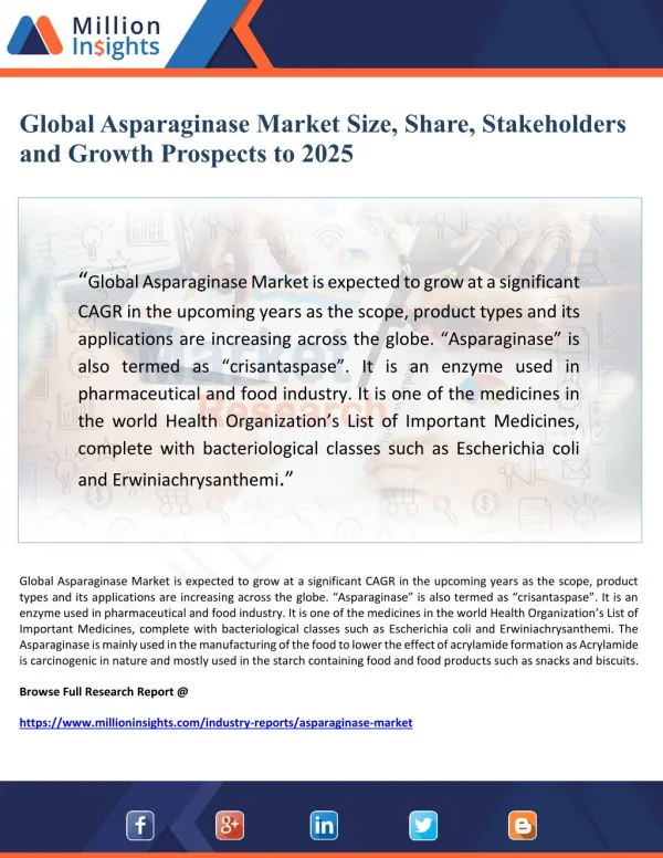 Global Asparaginase Market Size, Share, Key Stakeholders and Growth Prospects to 2025