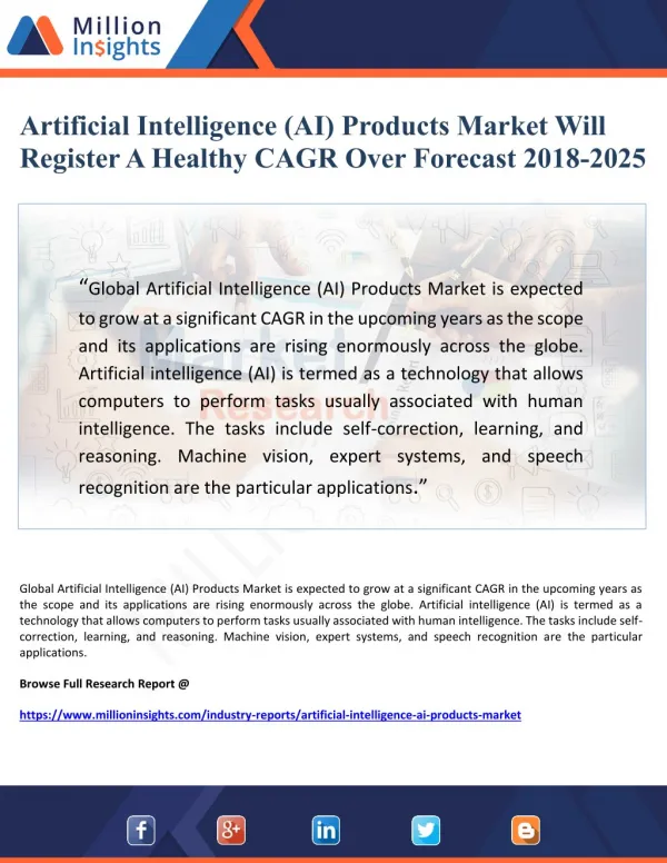 Artificial Intelligence (AI) Products Market Will Register A Healthy CAGR Over Forecast 2018-2025