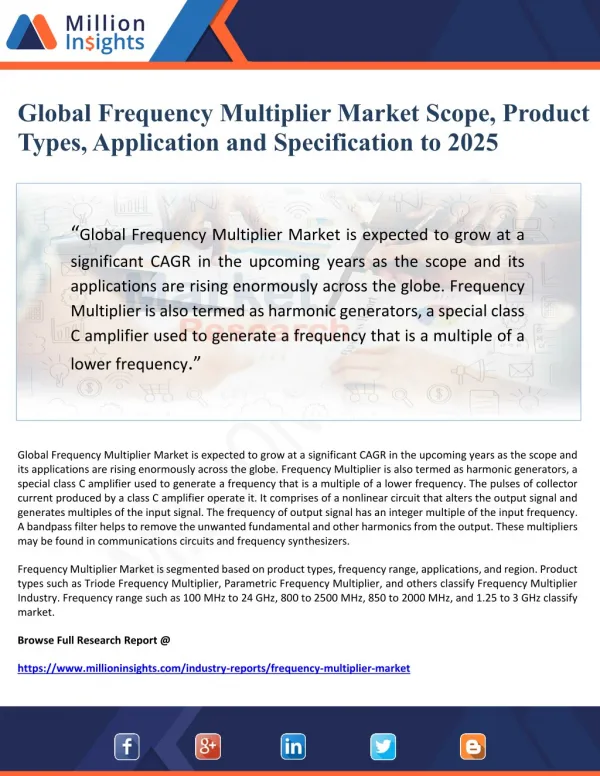 Global Frequency Multiplier Market Scope, Product Types, Application and Specification to 2025