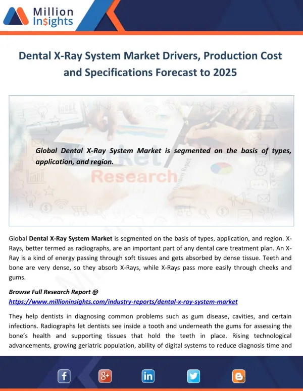 Dental X-Ray System Market Drivers, Production Cost and Specifications Forecast to 2025