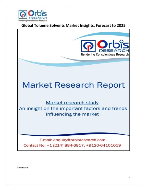 Global Toluene Solvents Market Insights, Forecast to 2025