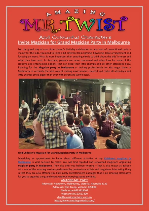 Invite Magician for Grand Magician Party in Melbourne