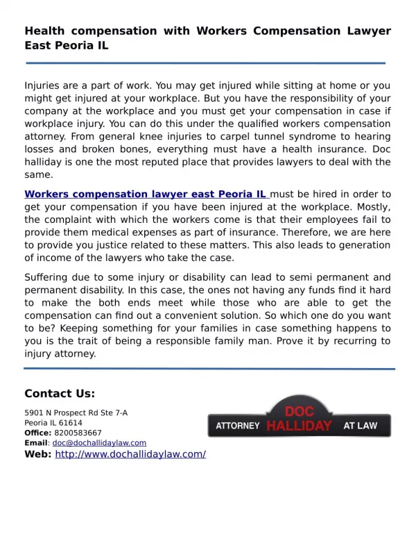 Health compensation with Workers Compensation Lawyer East Peoria IL