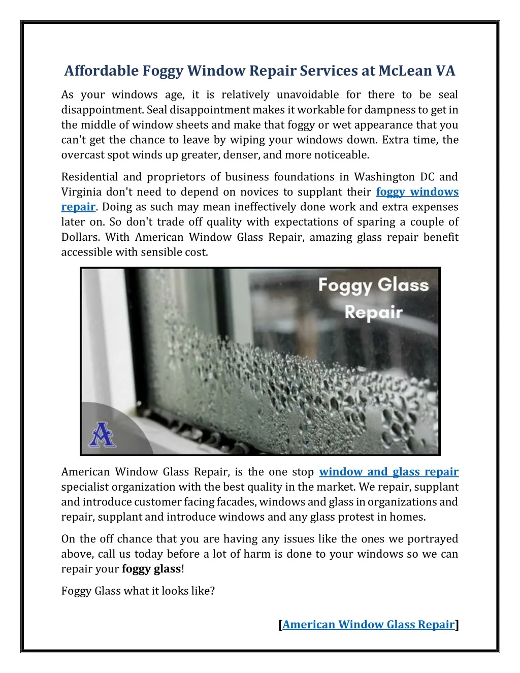 affordable foggy window repair services at mclean