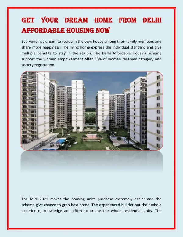 Get Your Dream Home From Delhi Affordable Housing Now