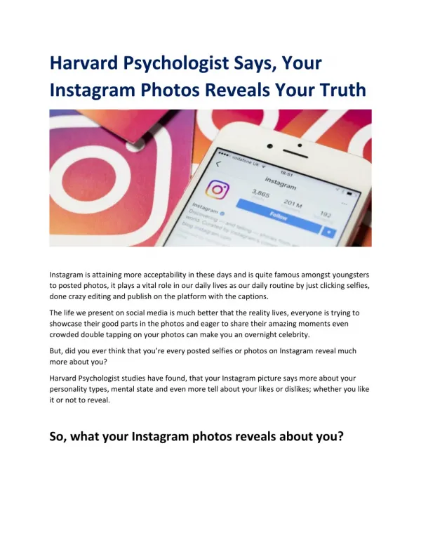 Harvard Psychologist Says, Your Instagram Photos Reveals Your Truth