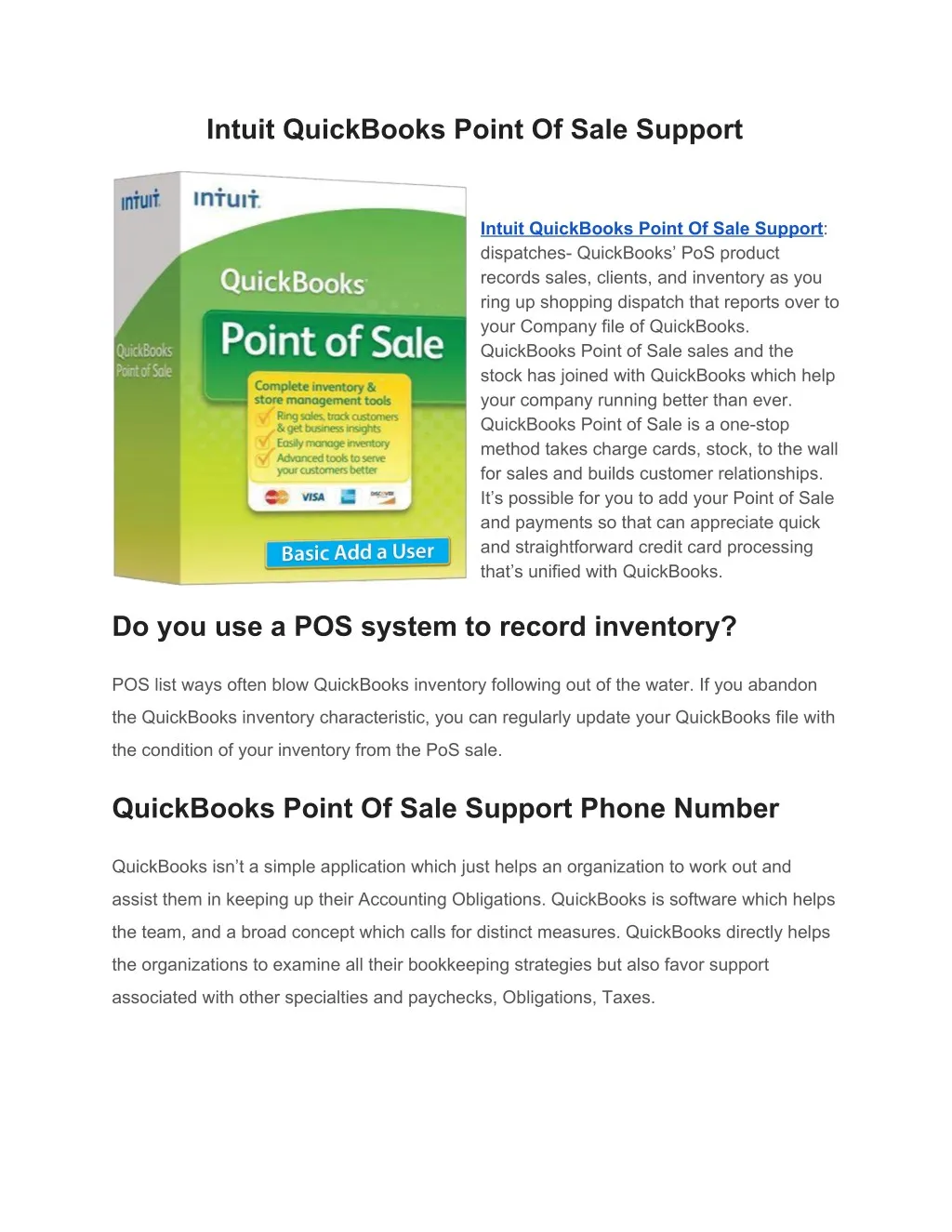 intuit quickbooks point of sale support