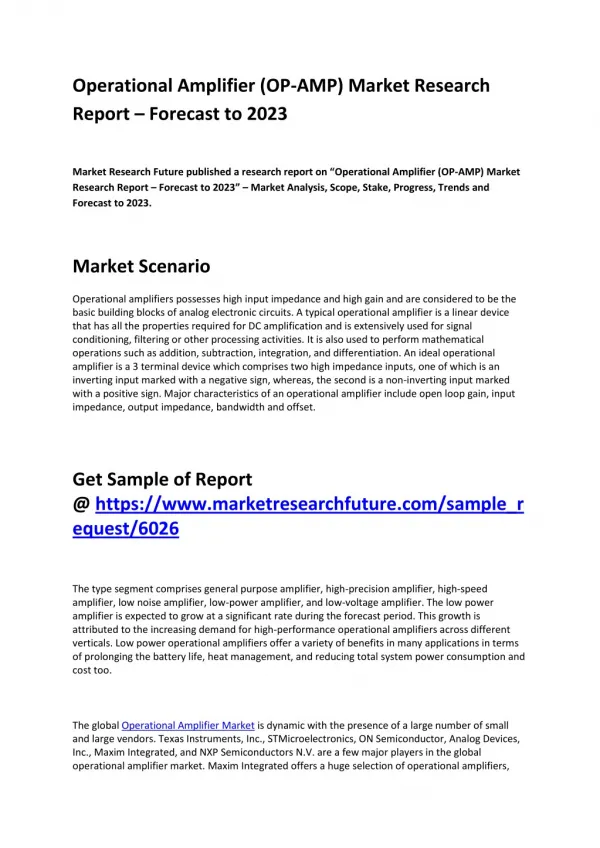 Operational Amplifier (OP-AMP) Market Trend, Segmentation and Growth Factors till 2023