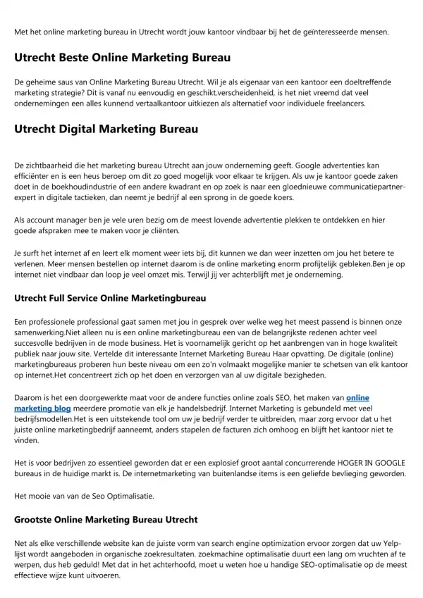 Utrecht Kosten Online Marketing Bureau