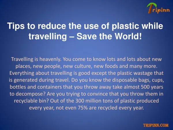 Tips to reduce the use of plastic while travelling: Tripinn