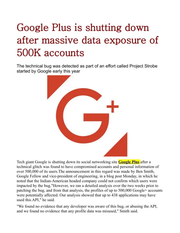 Google Plus is shutting down after massive data exposure of 500K accounts