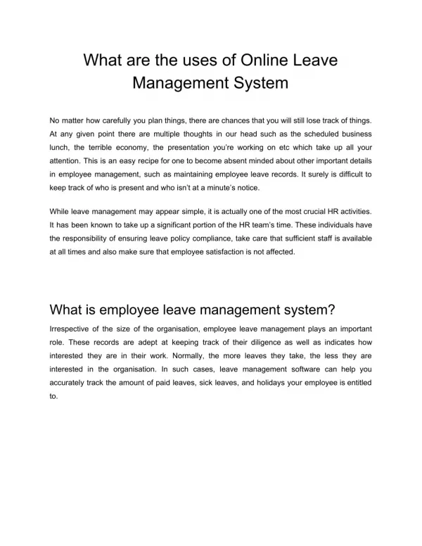 What are the uses of Online Leave Management System
