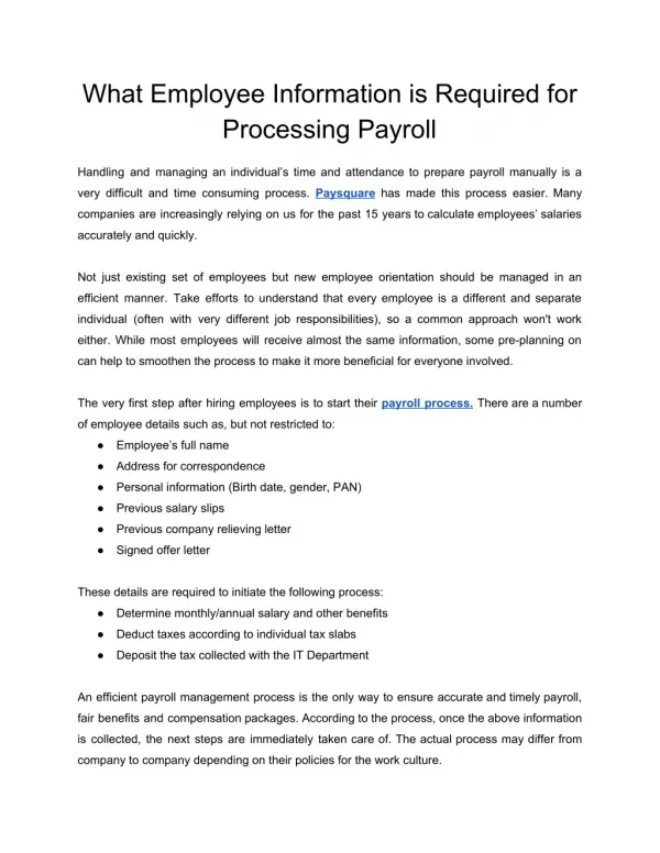 What Employee Information is Required for Processing Payroll