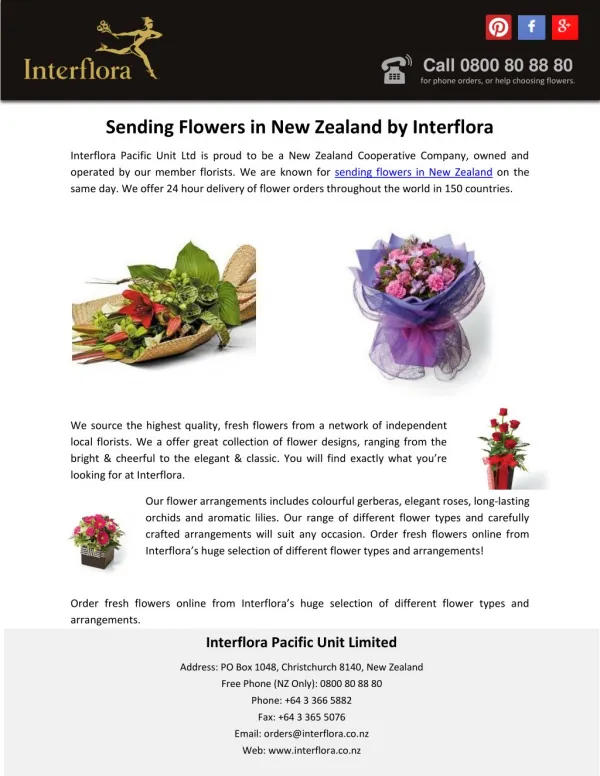 Sending Flowers in New Zealand by Interflora