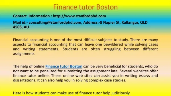 Finance tutor Boston