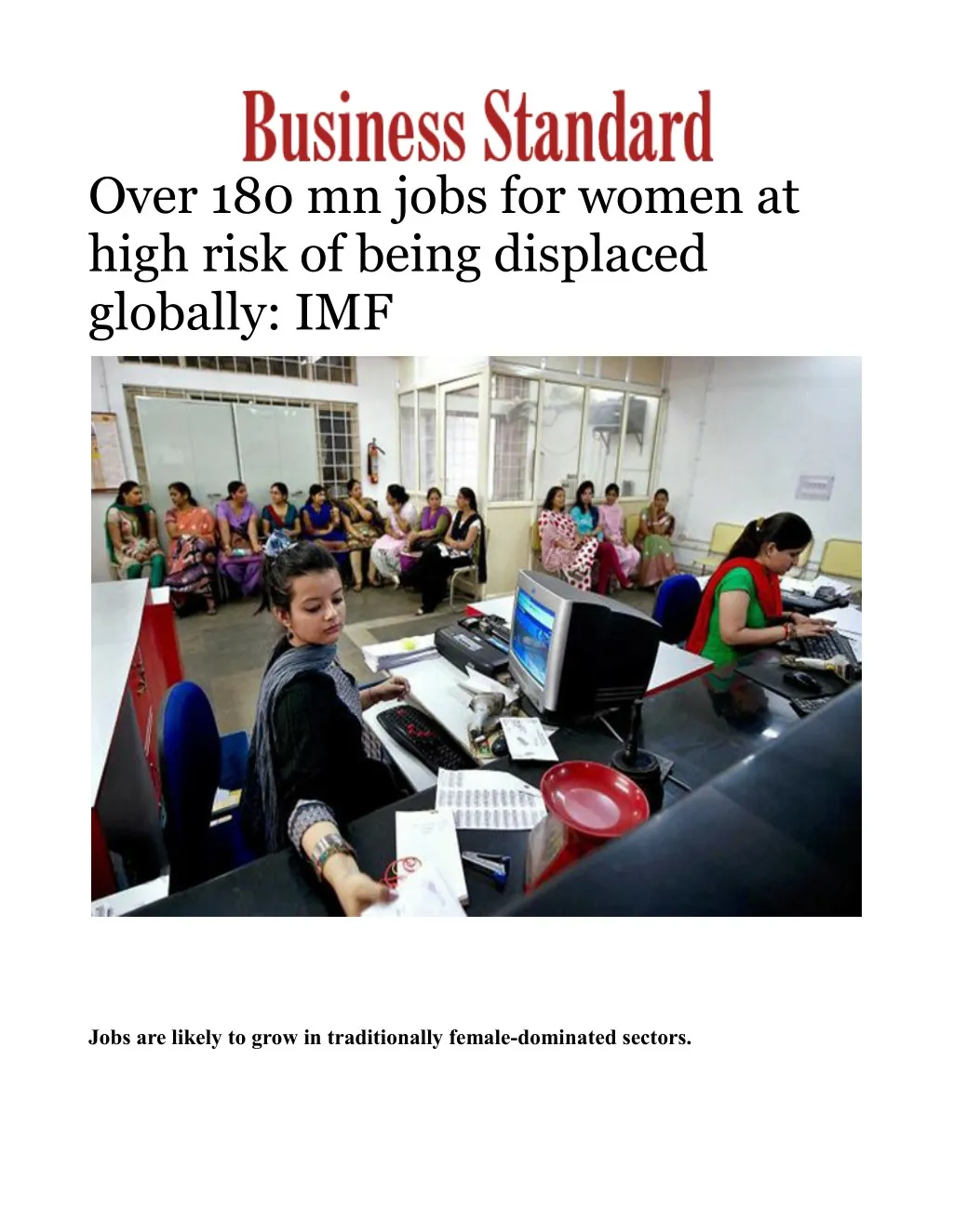 over 180 mn jobs for women at high risk of being