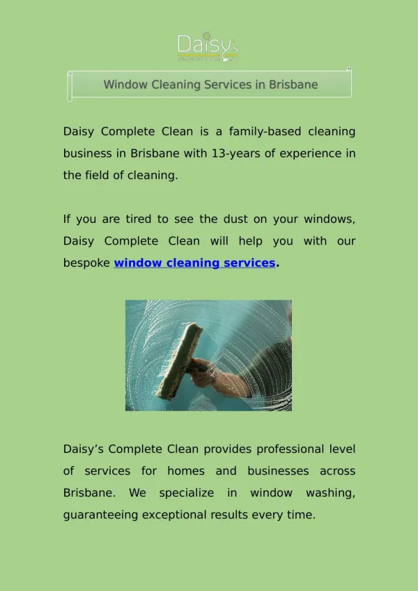 Window Cleaning Services in Brisbane | Daisy Complete Clean