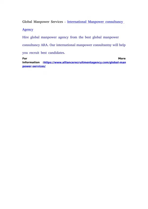 Global Manpower Services - International Manpower consultancy Agency