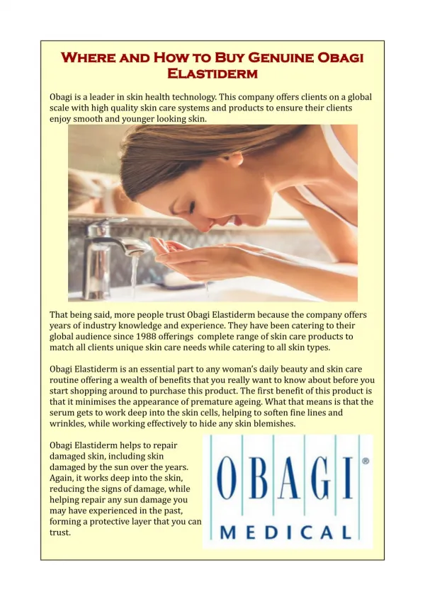 Where and How to Buy Genuine Obagi Elastiderm