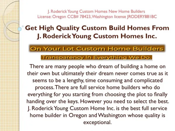 Get High Quality Custom Build Homes
