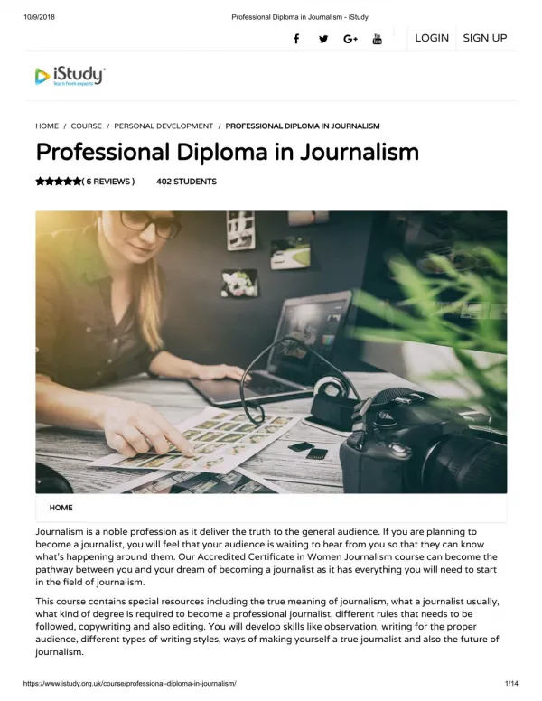 Professional Diploma in Journalism - istudy