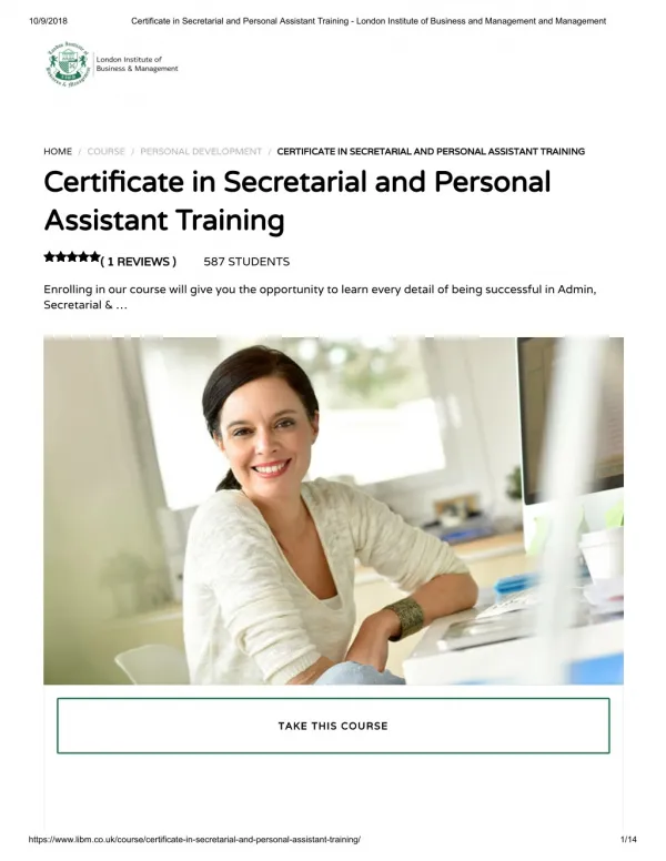 Certificate in Secretarial and Personal Assistant Training - LIBM
