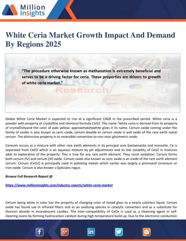 White Ceria Market Growth Impact And Demand By Regions 2025