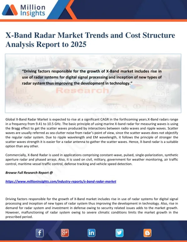 X-Band Radar Market Trends and Cost Structure Analysis Report to 2025