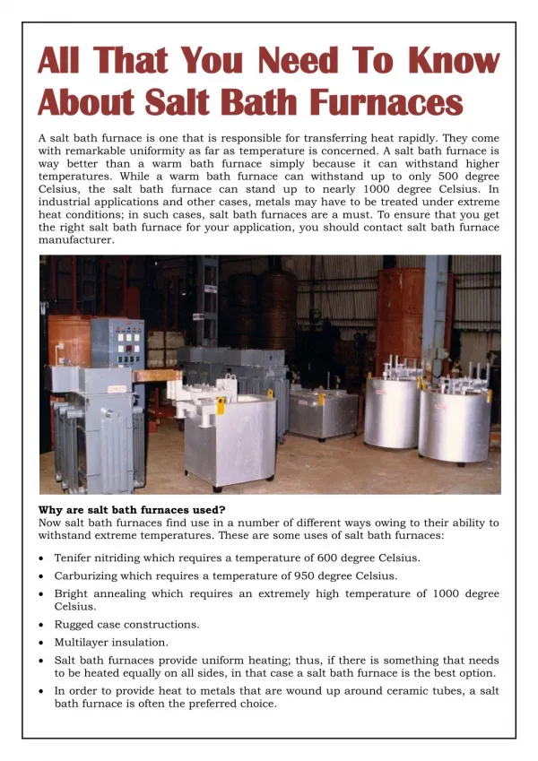 All That You Need To Know About Salt Bath Furnaces