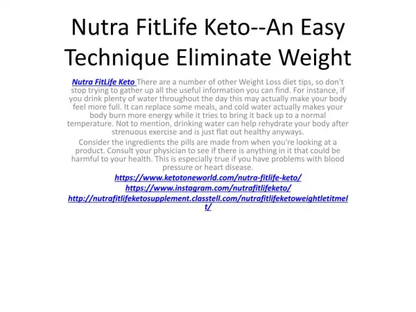 Nutra FitLife Keto--Perfect Solution To Weight Lose