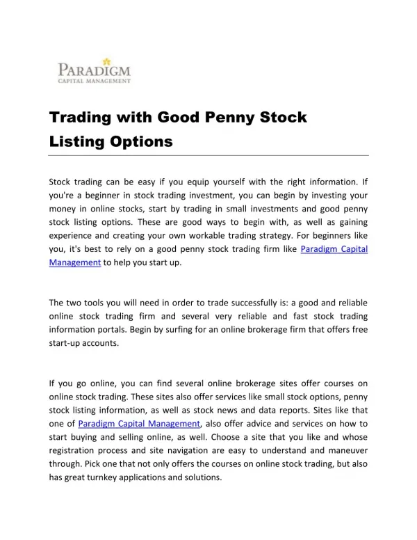 Trading with Good Penny Stock Listing Options
