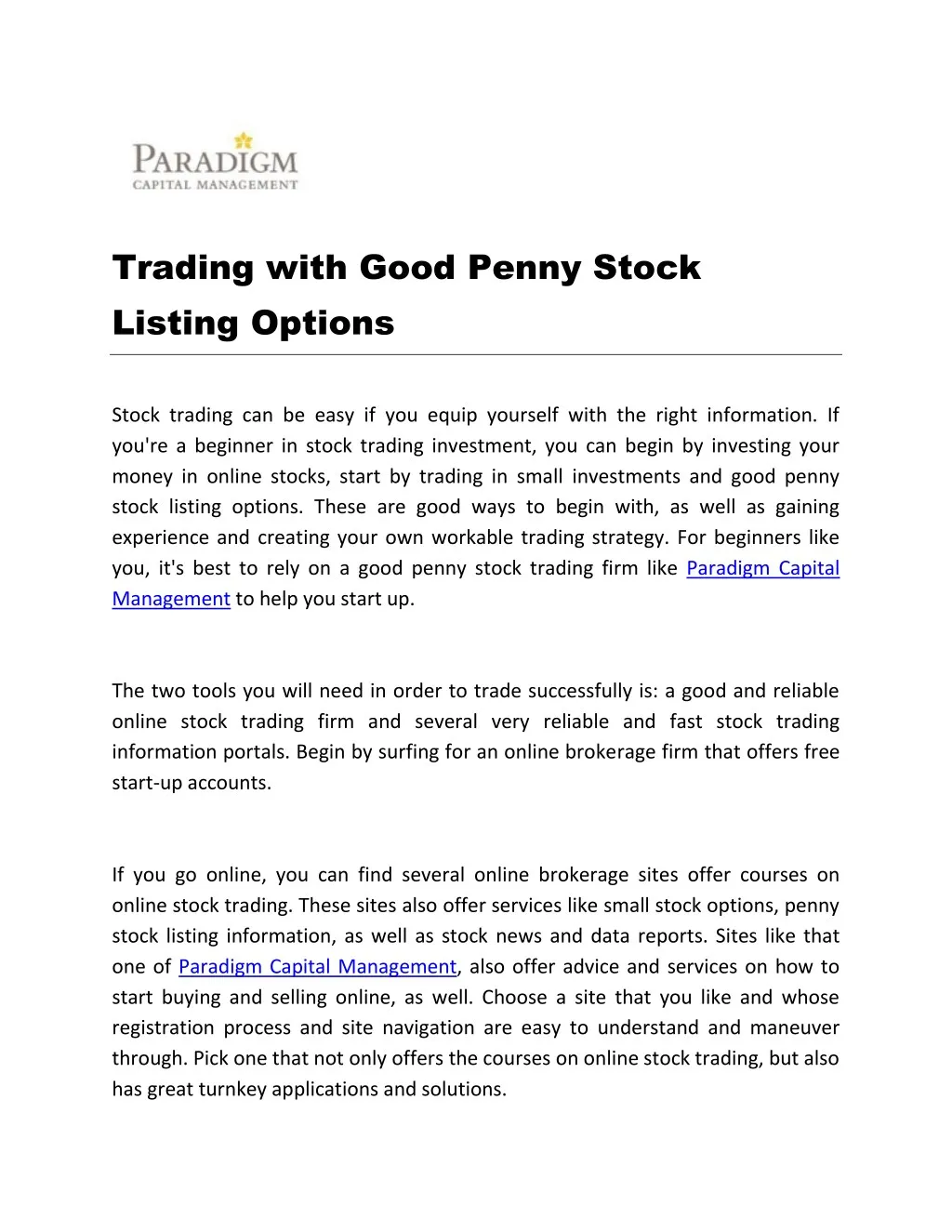 trading with good penny stock listing options