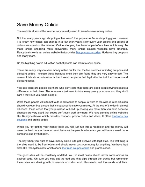 Save Money Online